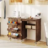 GIANTEX Nähtisch klappbar, Nähmaschinentisch auf Rollen, Nähtisch für Nähmaschine, Nähschrank Holz, Mehrzwecktisch für Wohnzimmer Arbeitszimmer Schlafzimmer (Vintage Braun)