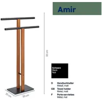 Kela Handtuchhalter AMIR Metall schwarz / Bambus 93 cm