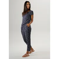 Aniston SELECTED ANISTON SELECTED, Damen, Gr. 44, N-Gr, blau (dunkelblau, weiß), Single Jersey, Obermaterial: 95% Viskose, 5% Elasthan, bedruckt, figurumspielend wadenlang, V-Ausschnitt, Overalls Jumpsuit, mit Palmen bedruckt, Topseller