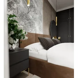 Muralo Polsterbett Stoffbett Bett mit Container Doppelbett Modernes Design Braun