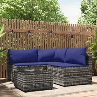 vidaXL 4-tlg. Garten-Lounge-Set mit Kissen Grau Poly Rattan