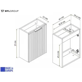 WFL GROUP Waschbeckenunterschrank, Niva hängend mit Rillenfronten in Matt Kaschmir, Holzwerkstoff, 40x57x22 cm, Badezimmer, Badezimmerschränke, Waschbeckenunterschränke