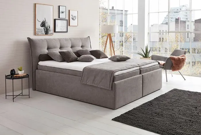hapo Boxbett Leona 140 x 200 cm Stoff Grau 180