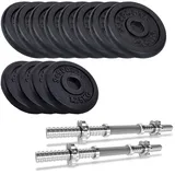 ScSPORTS ScSPORTS® Kurzhantel Set - 20/27/30/40/60/70 kg, 2 Hantelstangen, Scheiben, 30mm, Gusseisen, Gewinde, Sternverschluss - Kurzhantelset, Hantelset, Kurzhantelstange (25 KG (8x 2.5 + 4x 1.25) 42 cm)