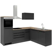 P & B Eckküche, Schwarz, Holzwerkstoff, 4 Schublade(n),1 Schublade(n) Schubladen, seitenverkehrt montierbar, L-Form, nur wie online abgebildet bestellbar, 260x175 cm, Küchen, Eckküchen, Eckküchen mit Geräte