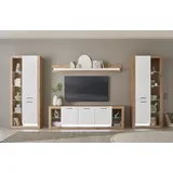 Home Affaire Wohnwand Brixen, moderne Anbauwand, Wohnzimmer-Set, Eiche Evoke Dekor mit Weiß, (Set, 4-St), enthält Stauraumelemente, Lowboard und Wandboard braun