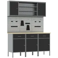 vidaXL 7-teiliges Werkbank-Set aus schwarzem Stahl