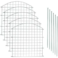 Ansobea Teichzaun Gartenzaun Komplettset Steckzaun 5 Zaunelemente 6 Befestigungsstäbe Zaun für den Garten, Gitterzaun Set Zaun Garten Hundezaun Gartenzaun Metall Grün - Oberbogen