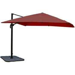 Mendler Ampelschirm HWC-A96, Gastronomie Sonnenschirm, 3x3m (Ø4,24m) Polyester/Alu 23kg ~ bordeaux mit Ständer