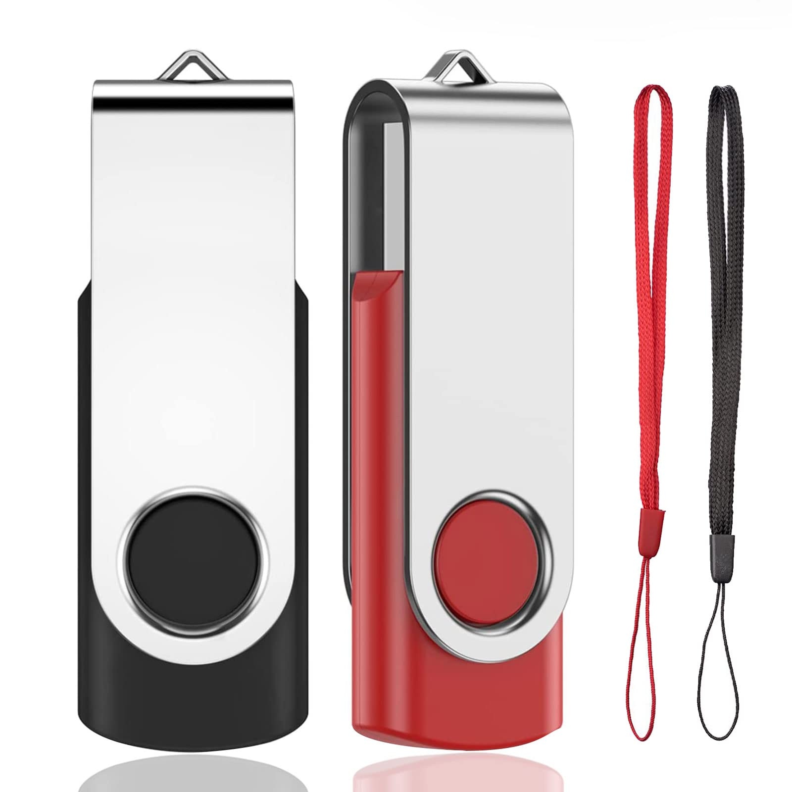 USB-Stick, 1 GB, 2 Stück, USB 2.0, Speicher, drehbar, Pendrive, für Laptop/PC/Auto (Schwarz & Rot)