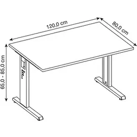 Hammerbacher OS 12 höhenverstellbarer Schreibtisch lichtgrau rechteckig, C-Fuß-Gestell grau 120,0 x 80,0 cm