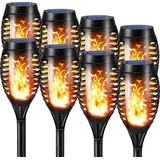 lqwell LQWELL® Solarleuchten Solar Fackellicht für Außen Garten 8 Stück 12 LED Solarlampe mit Realistischer Flammeneffekt IP65 Wasserdicht Gartenfackeln Solar Weg Hinterhöfe Rasen Beleuchtung (8 Stück)