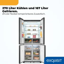 Exquisit EMD470-170-200E Multi Door (466 l, 1930 mm hoch, Inox grau)