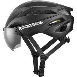 ROCKBROS Fahrradhelm mit Visier und abnehmbarer UV-Schutzbrille, Unisex, schwarz