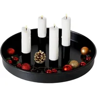 Metall Adventskranz mit 4 magnetischen Stab-Kerzenhaltern für Kerzen bis 2 cm Durchmesser,25cm Rund Kerzentablett Adventskranz Weihnachten Deko (Schwarz)