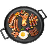 GFTIME Ø35cm Gusseisen Grillplatte Plancha mit Griff und Tropfschutz – Feuerplatte für Raketenofen, Gasgrill, Kugelgrill – Ideal Grillplatte für Camping, Garten und Outdoor