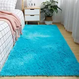 XUEDNGM Waschbarer Teppich Shaggy Teppich 120 x 140 cm Pflegeleicht Und Einfarbig, Weich Modern Unifarben Hochflor Waschbarer Teppich rutschfest Fellteppich für Wohnzimmer, Schlafzimmer, Himmelblau