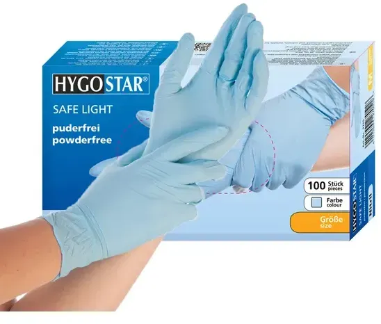 Nitrilhandschuhe Hygostar Safe Light PZN 17160908 blau XL virendicht, puderfrei, unsteril, latexfrei, 100 Stück/Box