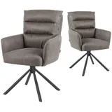 dubi möbel Esszimmerstühle 2er Set 360° drehbar mit Taschenfederkern, hoher Sitzkomfort, bis 150 kg belastbar, Lederoptik Taupe, Robustes Metall-Kreuzgestell, modernes Design, Modell Mika-Jana