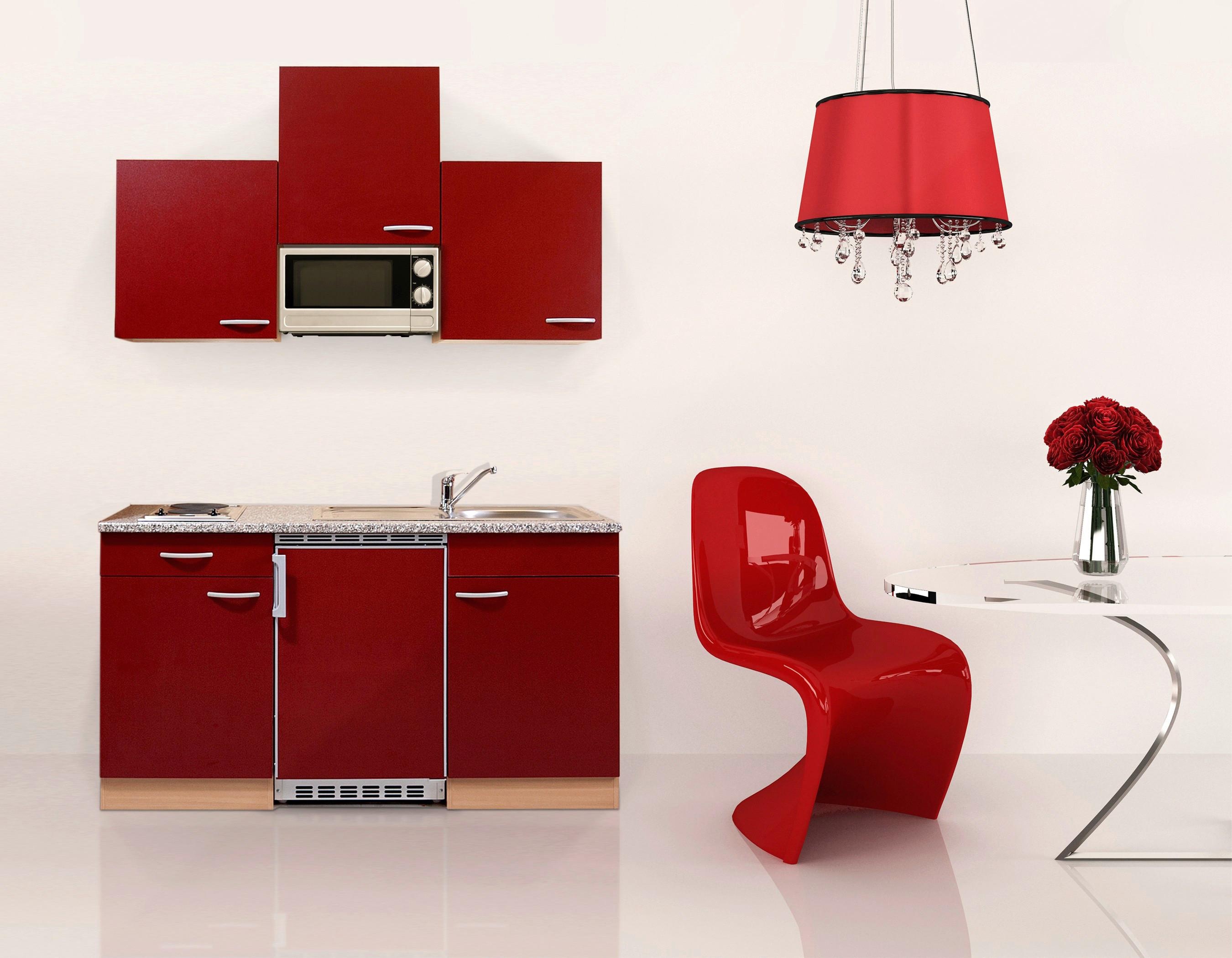 Küchenzeile mit Geräte Rot/Steinoptik B: ca. 150 cm