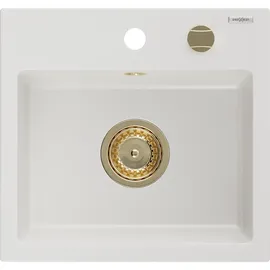 Mexen Milo Granitspüle 1-beckig 435 x 410 mm, weiß, Siphon - 6505441000-20-G