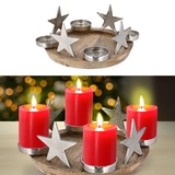 Adventskranz Stern | Mangoholz Aluminium 34x13x34 cm | Adventsleuchter für 4 Stumpenkerzen Ø 6,5cm (1 x Adventskranz Stern)