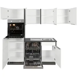 kochstation Winkelküche L-Form KS-Brindisi 230 x 170 cm weiß hochglanz