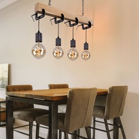 GLOBO Holzleuchte Pendellampe Vintage Hängeleuchte 4 flammig Retrolampe Esszimmer, Holzbalken naturfarben Metall schwarz, 4x E27 Fassungen, HxLxB