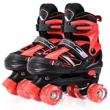 LOKJIJI Rollschuhe für Kinder Jungen Mädchen Anfänger, Einstellbar 4 Größen für Kinder und Jugendliche Teenager, Quad Schwarz & Rot Rollschuhe für Sport (Large_36-40 EU)