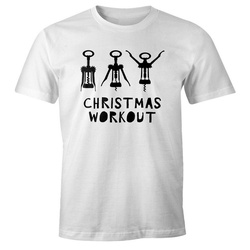 MoonWorks Print-Shirt Herren T-Shirt Weihnachten lustig Christmas Workout Flaschenöffner Korkenzieher Wein trinken Fun-Shirt Moonworks® mit Print weiß XL