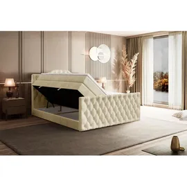 altdecor Boxspringbett mit Matratze, Topper, Polsterbett mit, Bettkasten VILA-1-Z KING | Beige Holzwerkstoff, Höhe ca. 20 cm 140x200 cm, Schlafzimmer, Betten, Boxspringbetten