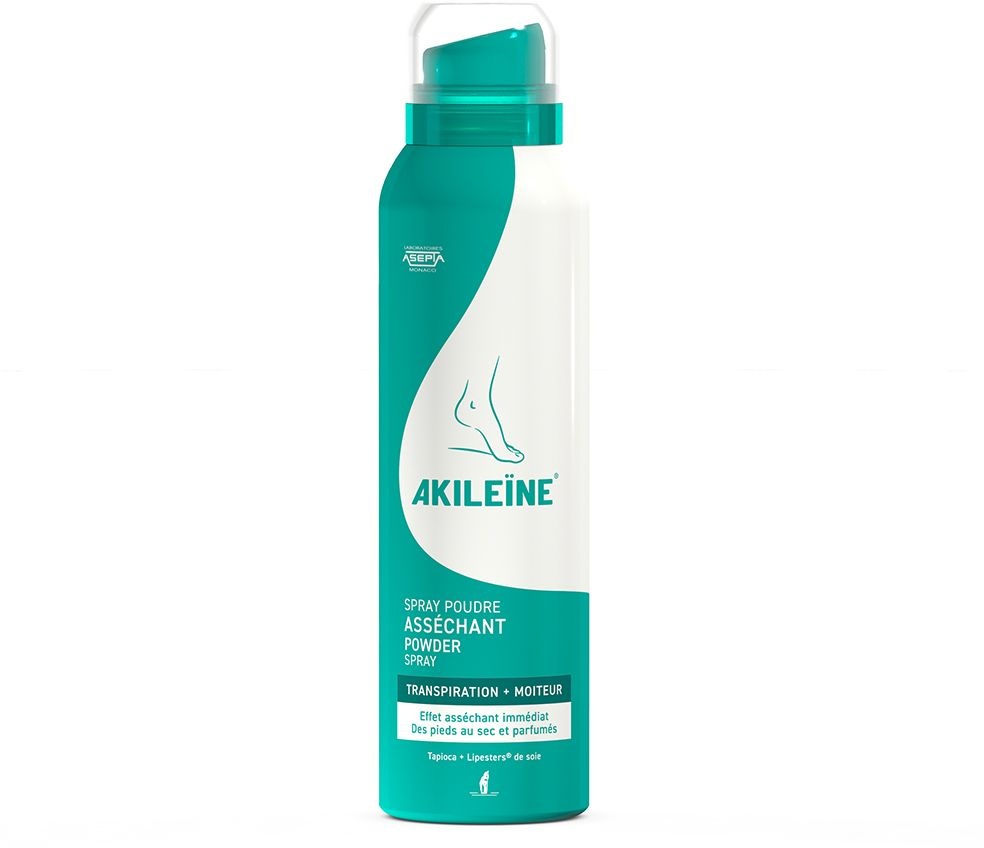 Akileïne spray poudre assechant très forte transpiration 150 ml spray pour les pieds