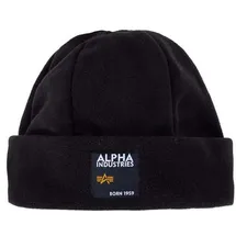 Alpha Industries Label Fleece Beanie Minimalistisches Unisex Beanie Black