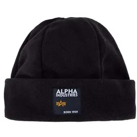 Alpha Industries Label Fleece Beanie Minimalistisches Unisex Beanie Black