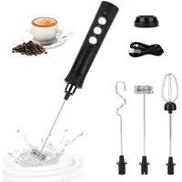 BlingBin Milchaufschäumer Elektrischer Milchaufschäumer mit Drei Quirl,Milchschäumer Schneebesen, 2,5 W, Handheld Milk Frother, Aufschäumer für Kaffee/Heiße Schokolade/Matcha schwarz