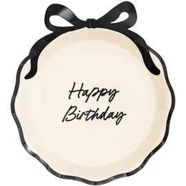 Partydeco Pappteller Happy Birthday 24 cm 6 St. Ivory/Schwarz