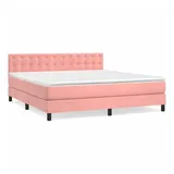 vidaXL Boxspringbett mit Matratze Rosa 160x200 cm Samt