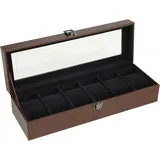 Windfromort Uhrenbox Holzoptik Walnuss, Watch Box mit 6 Fächern, Glasdeckel