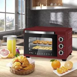 Woltu Mini Backofen 21 L, elektrischer Minibackofen, Miniofen, Pizzaofen, 1280 W, 100-230 °C, Timer 60 Min., Ober-/Unterhitze, Doppelverglasung, Rot