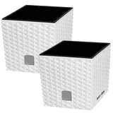KOTARBAU® 2er Set Blumentöpfe 4 L Höhe: 17 cm Weiß Pflanzentopf aus Kunststoff Übertopf mit Innentopf Blumentopf Set wie Rattan Pflanzentopf Innen Außen