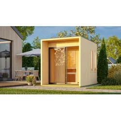 Saunahaus KARIBU "Marie small", schwarz, Saunaofen, externe Steuerung, 9 kW, Saunen