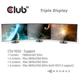 Club 3D Multi Stream Transport MST Hub, USB-C 3.0 auf 3x DisplayPort 1.4 Adapter (CSV-1550)