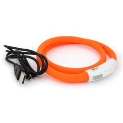 PRECORN Hunde-Halsband LED Silikon Hunde Leuchthalsband aufladbar per USB indiv. kürzbar, Silikon orange