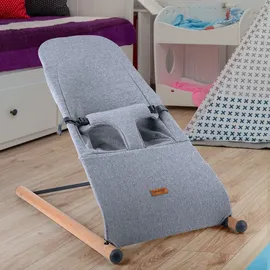 Childhome Soft Babyschaukel Schaukelstuhl Säugling Bezug waschbar gepolsterter Gurt, Jersey grau Holz Stahl, max. 9kg Bxlxh 46x74x56 cm