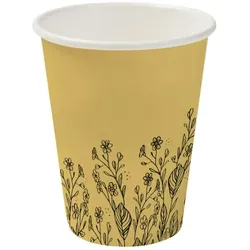 BIOZOYG 250 Stück Pappbecher Wildblumen, 200ml / 8oz, Einwegbecher, Pappbecher, Einweg-Trinkbecher, kompostierbar, gelb mit Frühlingsdruck