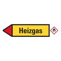 Aufkleber I RKZ-Etikett Heizgas, links, gelb/schwarz/rot, ab 90mm Ø, 440x100mm, 2/Bogen