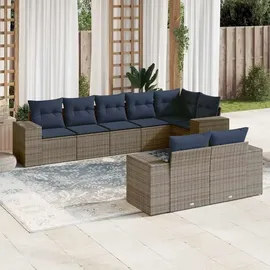 vidaXL 8-teiliges Gartensofa-Set mit Kissen, grau, Polyrattan - Grau