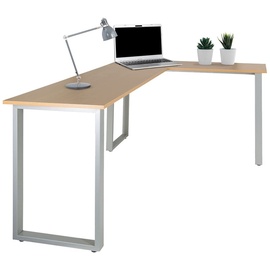 HJH Office Schreibtisch Workspace Basic I Buche Nachbildung/silber