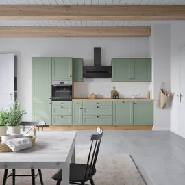 Nobilia Küchenzeile NOBILIA "Cascada II", NEU: individuell anpassbar mit gratis Profi-Beratung", grün (küche: grün, korpus: lacklaminat schilffarben, arbeitsplatte: eiche sierra nachbildung), B:360,3cm H:216,6cm T:60cm, Komplettküchen-Sets, Küchenzeile,