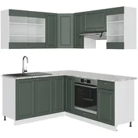 Vicco Winkelküche L-Form 160 x 190 cm Grün-Gold Landhaus/Weiß